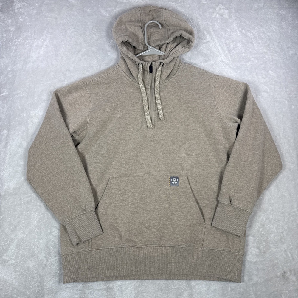 Ariat Rebar Women Large Skill Set 1/2 Zip Hoodie Sweatshirt  Front Pouch Beige